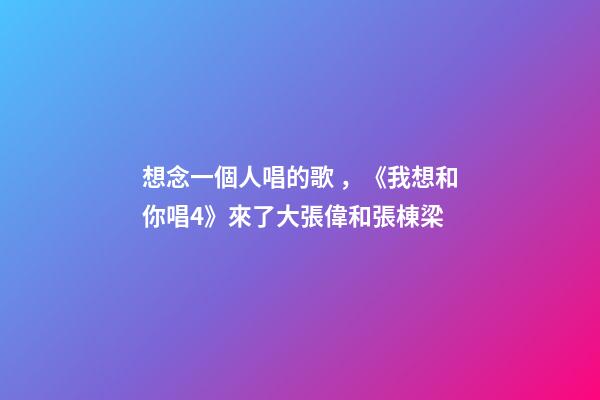 想念一個人唱的歌，《我想和你唱4》來了大張偉和張棟梁-第1張-觀點-玄機(jī)派